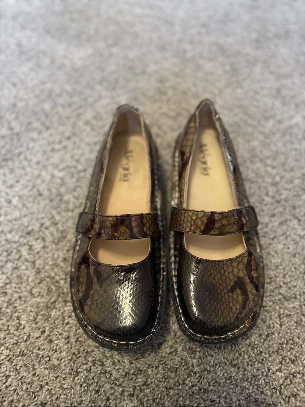 Alegria Brown Snake-Print Mary Jane Clogs